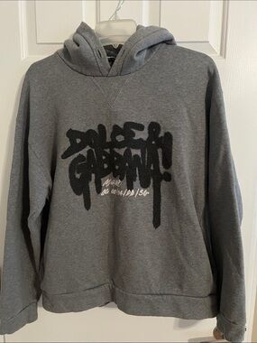 Dolce & Gabbana Gray Hoodie with Black Graffiti Logo